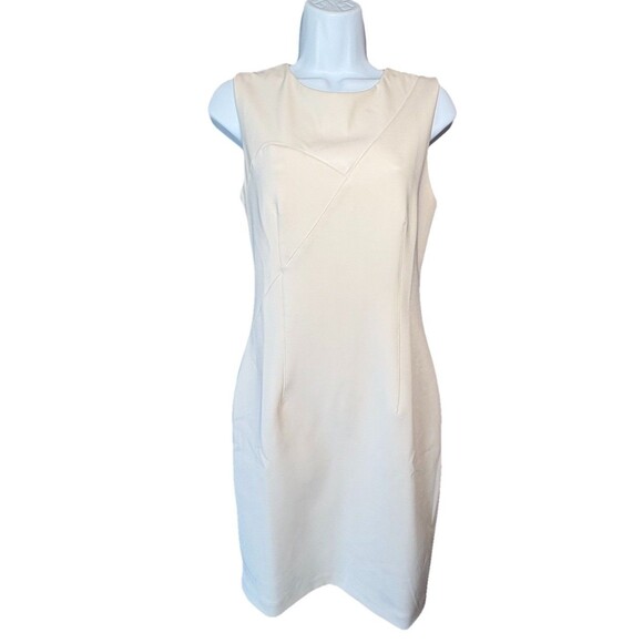 DKNY Cream Sleeveless Sheath Dress Women’s Size 4 Asymmetric Detail Exposed Zip - Picture 2 of 11